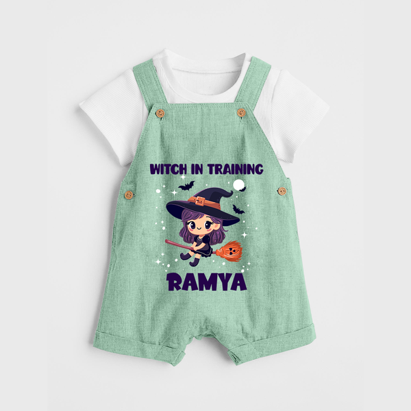 Witch In Training Print Baby Dungaree  - MINT GREEN - 0 - 5 Months Old (Chest 18")
