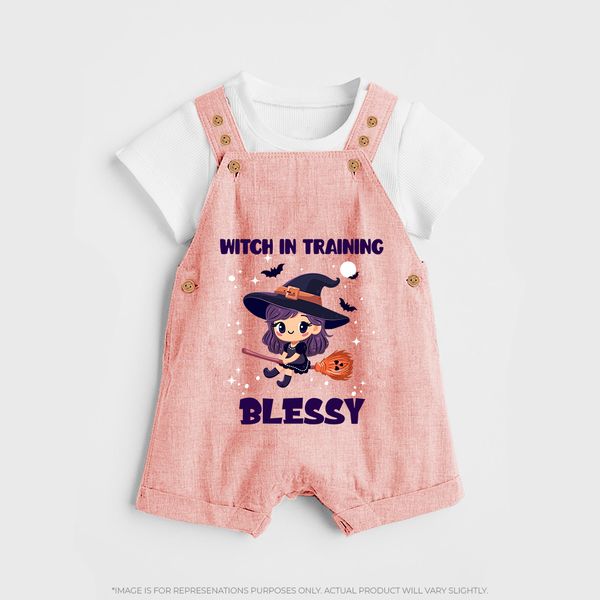 Witch in Training Dungaree Set | Personalized Baby Dungaree Set for Halloween Festivities - PEACH - 0 - 5 Months Old (Chest 18")
