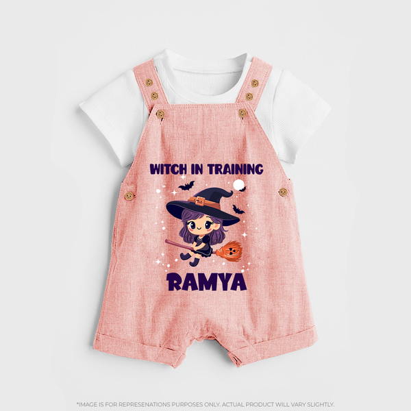 Witch In Training Print Baby Dungaree  - PEACH - 0 - 5 Months Old (Chest 18")