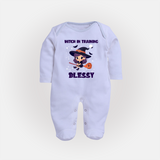 Witch in Training Sleep Suit | Personalized Baby Sleep Suit for Halloween Festivities - BABY BLUE - New Born (Chest 7.5")