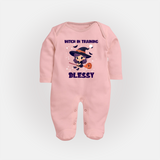 Witch in Training Sleep Suit | Personalized Baby Sleep Suit for Halloween Festivities - BABY PINK - New Born (Chest 7.5")