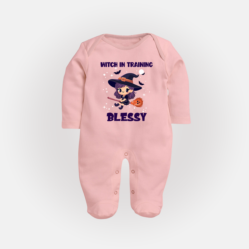 Witch in Training Sleep Suit | Personalized Baby Sleep Suit for Halloween Festivities - BABY PINK - New Born (Chest 7.5")