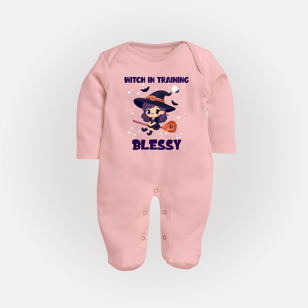 Witch in Training Sleep Suit | Personalized Baby Sleep Suit for Halloween Festivities - BABY PINK - New Born (Chest 7.5")
