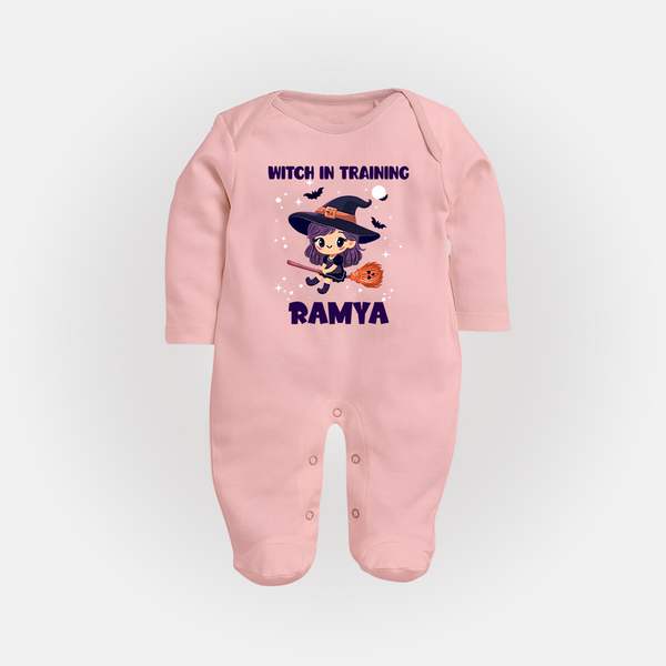 Witch In Training Print Baby Full Body Suit  - BABY PINK - New Born (Chest 7.5")