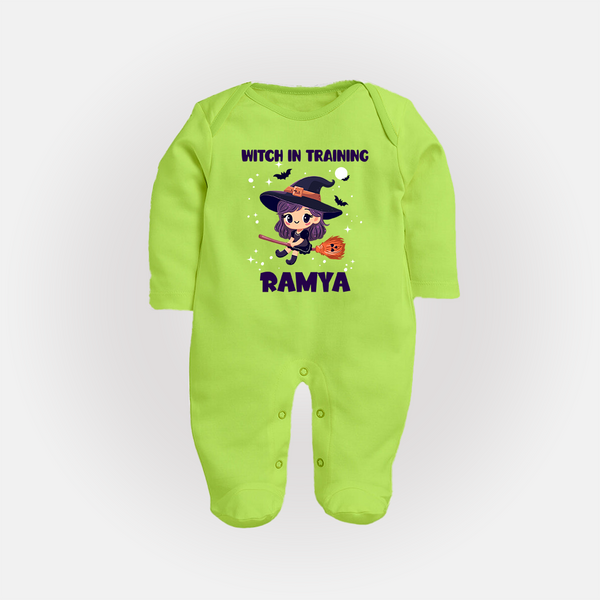 Witch In Training Print Baby Full Body Suit  - LIME GREEN - New Born (Chest 7.5")