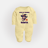 Witch In Training Print Baby Full Body Suit  - PASTEL YELLOW - New Born (Chest 7.5")
