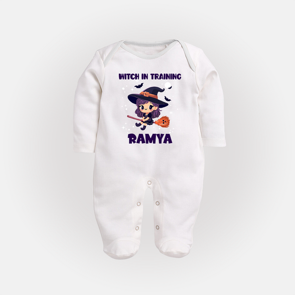 Witch In Training Print Baby Full Body Suit  - WHITE - New Born (Chest 7.5")