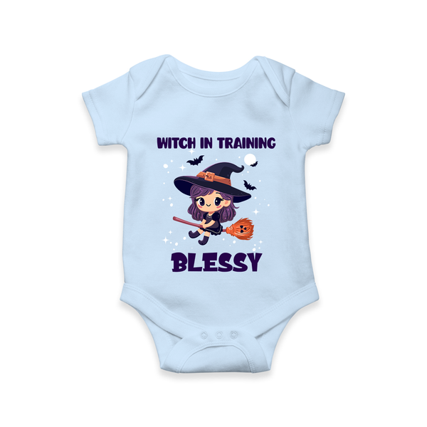 Witch in Training Romper | Personalized Baby Romper for Halloween Festivities - BABY BLUE - New Born (Chest 14")