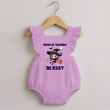 Witch in Training Romper Frock | Personalized Baby Romper Frock for Halloween Festivities - BABY PINK - 0 - 3 Months Old (Chest 19")