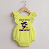Witch In Training Print Baby Romper Frock  - PASTEL YELLOW - 0 - 3 Months Old (Chest 19")