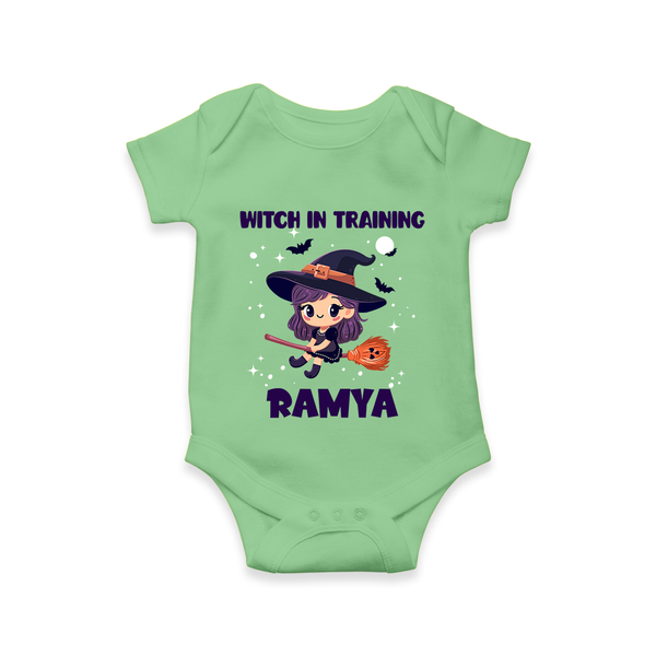 Witch In Training Print Baby Romper   - GREEN - New Born (Chest 14")
