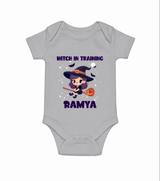 Witch In Training Print Baby Romper   - GREY - New Born (Chest 14")
