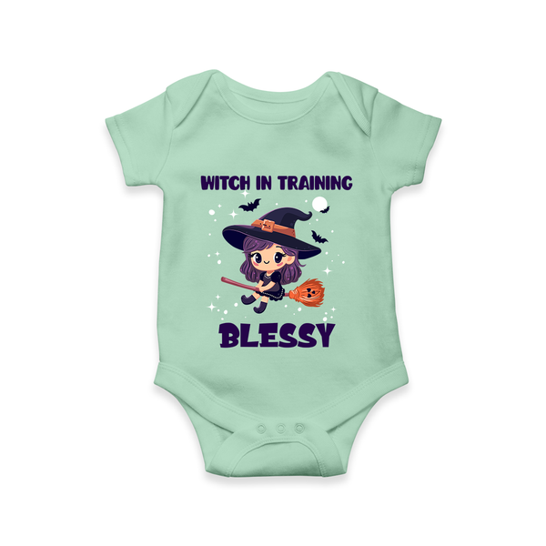 Witch in Training Romper | Personalized Baby Romper for Halloween Festivities - MINT GREEN - New Born (Chest 14")