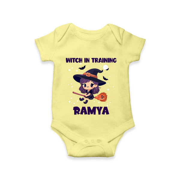Witch In Training Print Baby Romper   - PASTEL YELLOW - New Born (Chest 14")