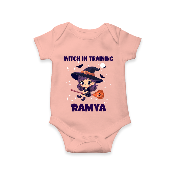 Witch In Training Print Baby Romper   - PEACH - New Born (Chest 14")