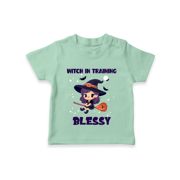 Witch in Training Tshirt | Personalized Baby Tshirt for Halloween Festivities - MINT GREEN - 0-5 Months Old (Chest 17")