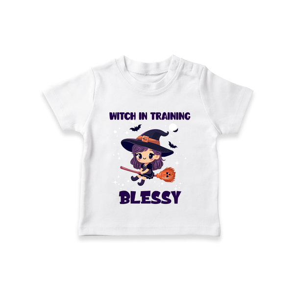 Witch in Training Tshirt | Personalized Baby Tshirt for Halloween Festivities - WHITE - 0-5 Months Old (Chest 17")