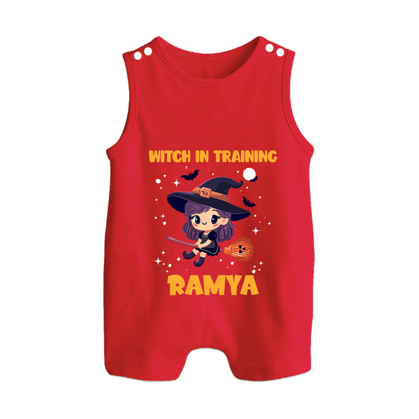 Witch In Training Print Baby Button Romper  - RED - New Born (Chest 18")