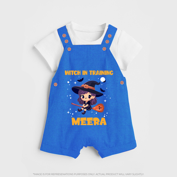 Witch in Training Dungaree Set | Personalized Baby Dungaree Set for Halloween Festivities - COBALT BLUE - 0 - 5 Months Old (Chest 18")