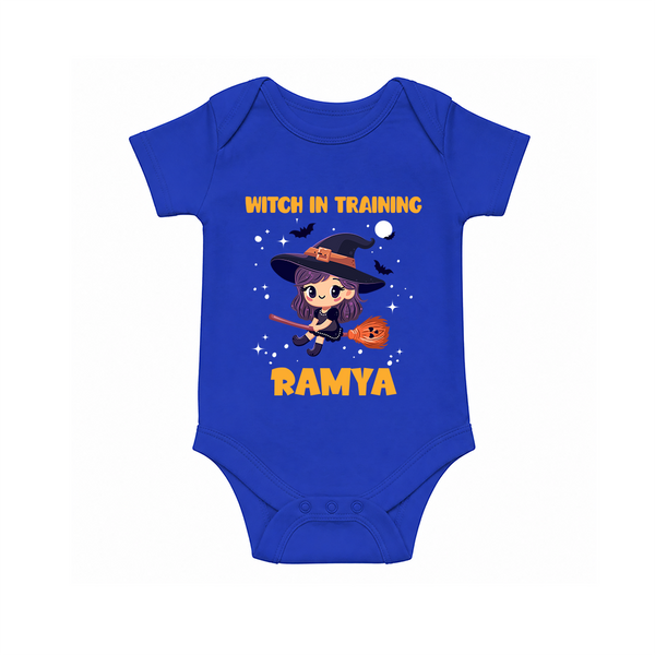 Witch In Training Print Baby Romper   - COBALT BLUE - New Born (Chest 14")