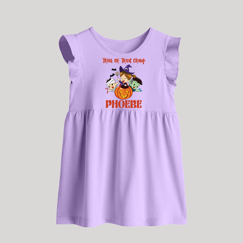 Trick or Treat Champ Baby Frock | Custom Baby Frock for Little Halloween Stars - LILAC - 0 - 3 Months Old (Chest 17")