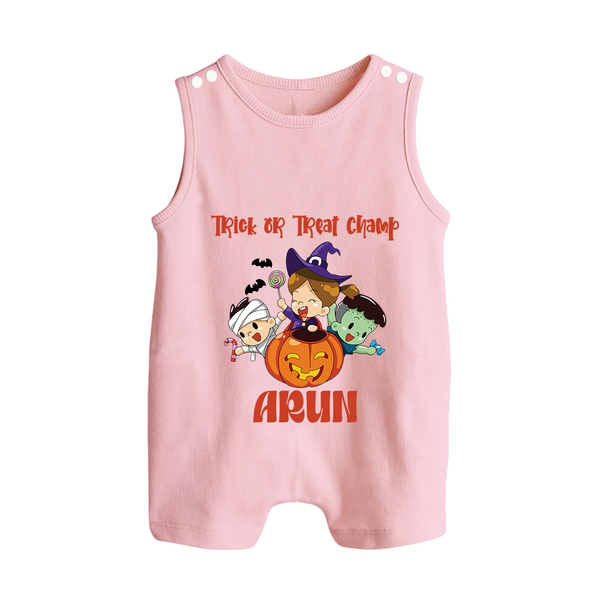 Trick Or Treat Camp Print Baby Button Romper  - BABY PINK - New Born (Chest 18")