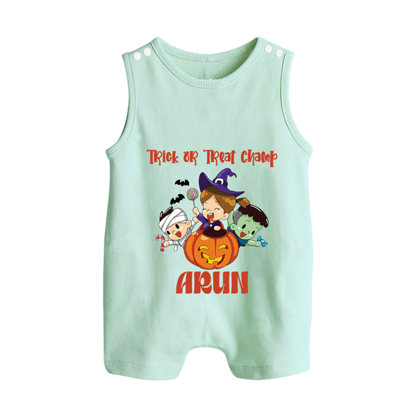 Trick Or Treat Camp Print Baby Button Romper  - MINT GREEN - New Born (Chest 18")