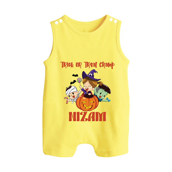 Trick or Treat Champ Romper Suit | Custom Baby Romper Suit for Little Halloween Stars - PASTEL YELLOW - 0 - 5 Months Old (Chest 18")