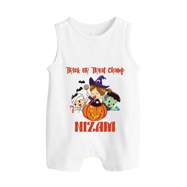 Trick or Treat Champ Romper Suit | Custom Baby Romper Suit for Little Halloween Stars - WHITE - 0 - 5 Months Old (Chest 18")