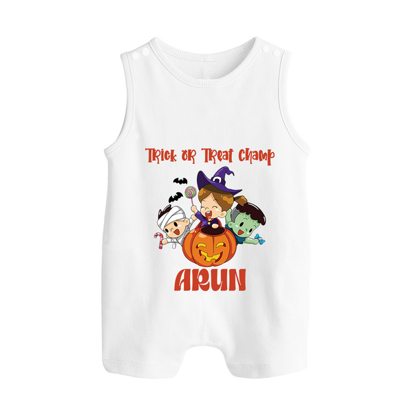 Trick Or Treat Camp Print Baby Button Romper  - WHITE - New Born (Chest 18")