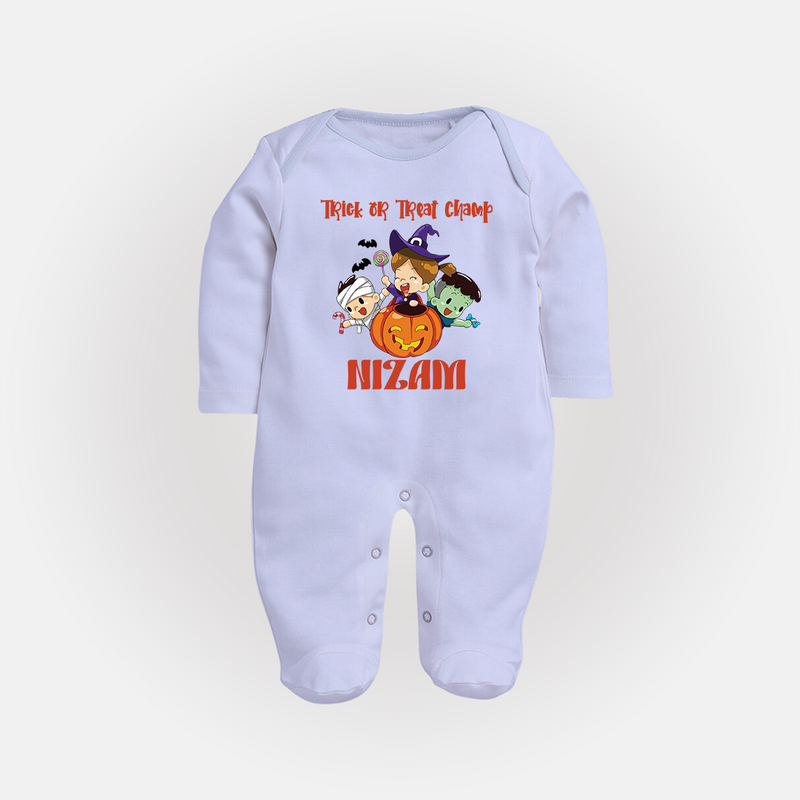 Trick or Treat Champ Sleep Suit | Custom Baby Sleep Suit for Little Halloween Stars - BABY BLUE - New Born (Chest 7.5")