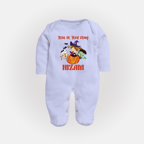 Trick or Treat Champ Sleep Suit | Custom Baby Sleep Suit for Little Halloween Stars - BABY BLUE - New Born (Chest 7.5")