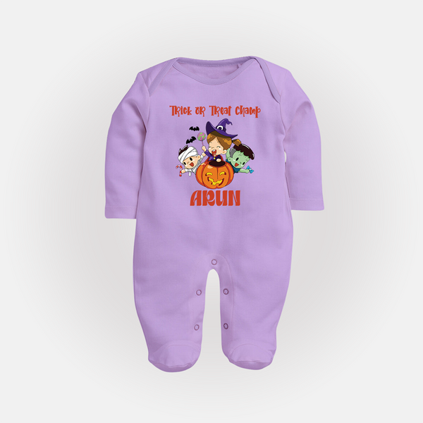 Trick Or Treat Camp Print Baby Full Body Suit  - LILAC - New Born (Chest 7.5")