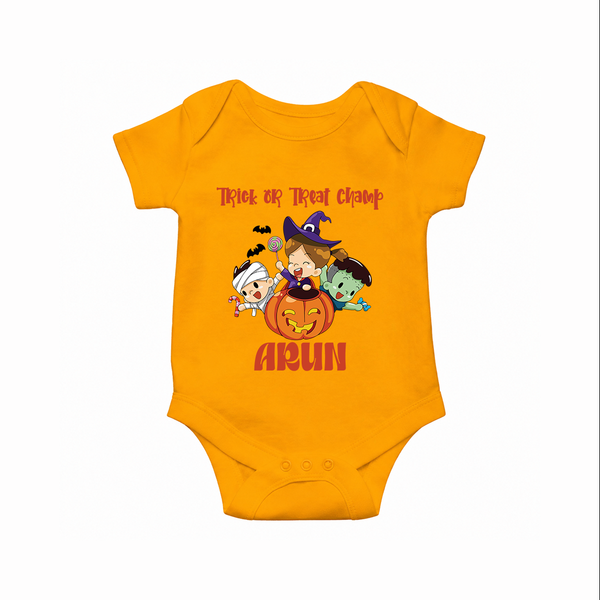 Trick Or Treat Camp Print Baby Romper   - CHROME YELLOW - New Born (Chest 14")