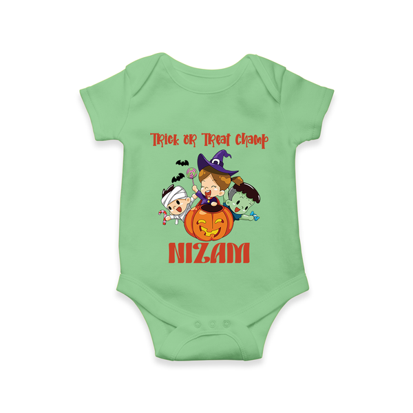 Trick or Treat Champ Romper | Custom Baby Romper for Little Halloween Stars - GREEN - New Born (Chest 14")