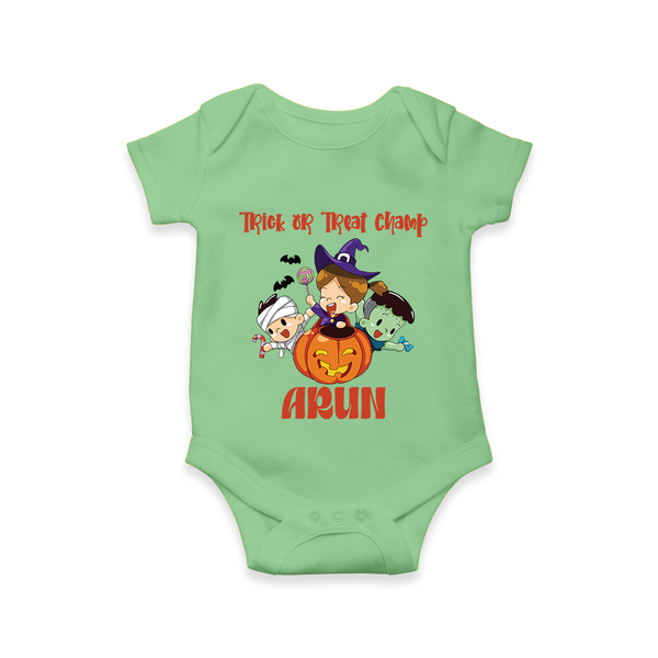 Trick Or Treat Camp Print Baby Romper   - GREEN - New Born (Chest 14")