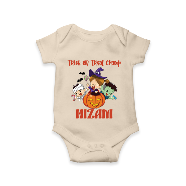 Trick or Treat Champ Romper | Custom Baby Romper for Little Halloween Stars - IVORY - New Born (Chest 14")
