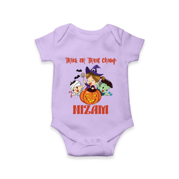Trick or Treat Champ Romper | Custom Baby Romper for Little Halloween Stars - LILAC - New Born (Chest 14")