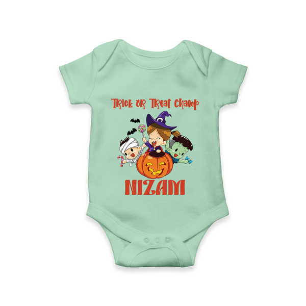 Trick or Treat Champ Romper | Custom Baby Romper for Little Halloween Stars - MINT GREEN - New Born (Chest 14")