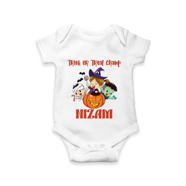 Trick or Treat Champ Romper | Custom Baby Romper for Little Halloween Stars - WHITE - New Born (Chest 14")