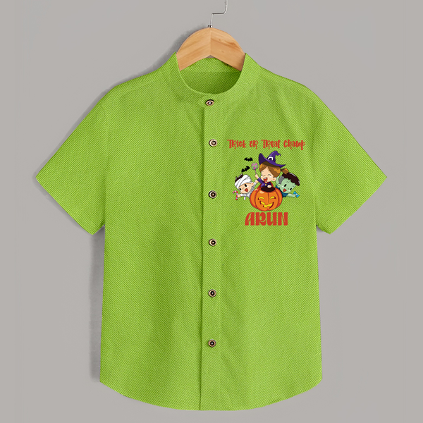 Trick Or Treat Camp Print Baby Kids Shirt  - LIME GREEN - 0 - 6 Months Old (Chest 23")