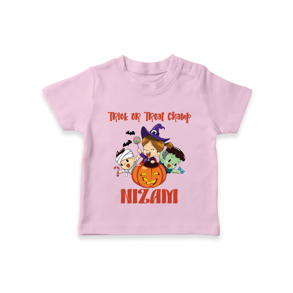 Trick or Treat Champ Tshirt | Custom Baby Tshirt for Little Halloween Stars - BABY PINK - 0-5 Months Old (Chest 17")