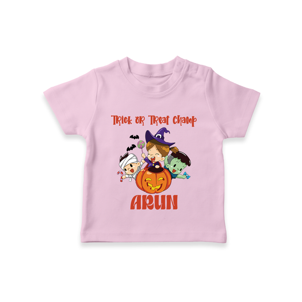 Trick Or Treat Camp Print Baby Tshirt  - BABY PINK - 0-5 Months Old (Chest 17")