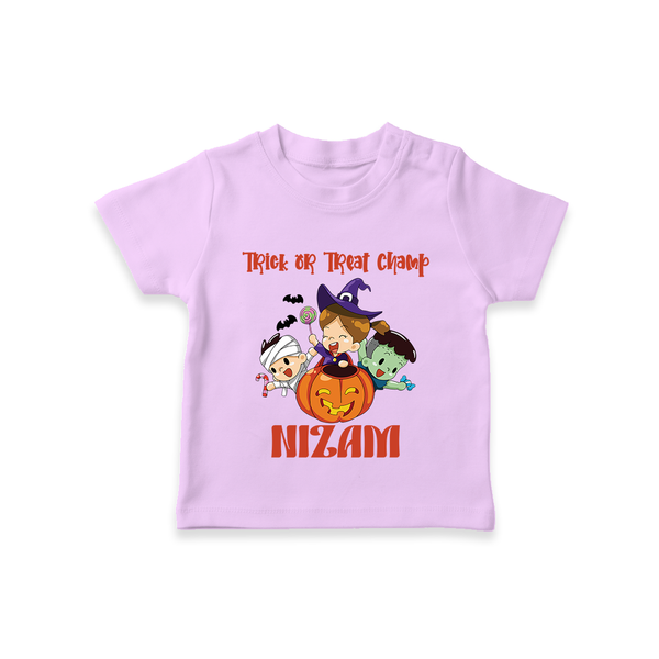 Trick or Treat Champ Tshirt | Custom Baby Tshirt for Little Halloween Stars - LILAC - 0-5 Months Old (Chest 17")