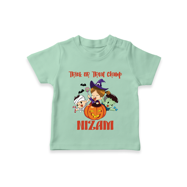 Trick or Treat Champ Tshirt | Custom Baby Tshirt for Little Halloween Stars - MINT GREEN - 0-5 Months Old (Chest 17")