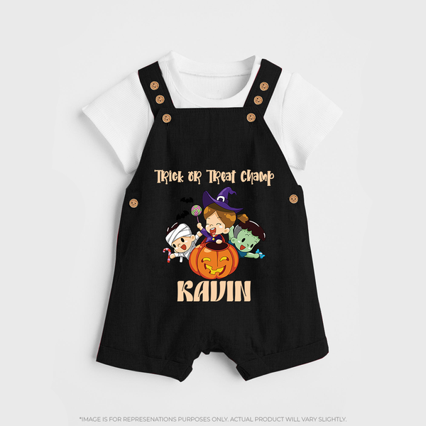 Trick or Treat Champ Dungaree Set | Custom Baby Dungaree Set for Little Halloween Stars - BLACK - 0 - 5 Months Old (Chest 18")