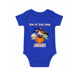 Trick Or Treat Camp Print Baby Romper   - COBALT BLUE - New Born (Chest 14")