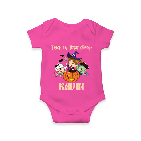 Trick or Treat Champ Romper | Custom Baby Romper for Little Halloween Stars - HOT PINK - New Born (Chest 14")
