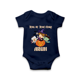 Trick Or Treat Camp Print Baby Romper   - NAVY BLUE - New Born (Chest 14")
