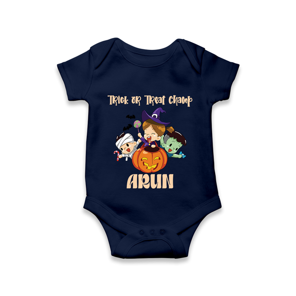 Trick Or Treat Camp Print Baby Romper   - NAVY BLUE - New Born (Chest 14")